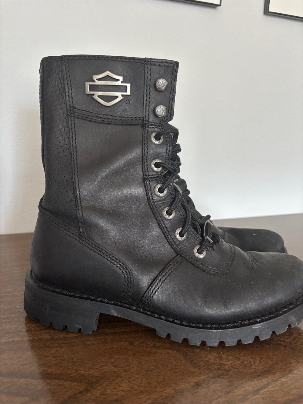 Harley Davidson Matisa Womens Leather Zip Lace Biker Boots Sz 9